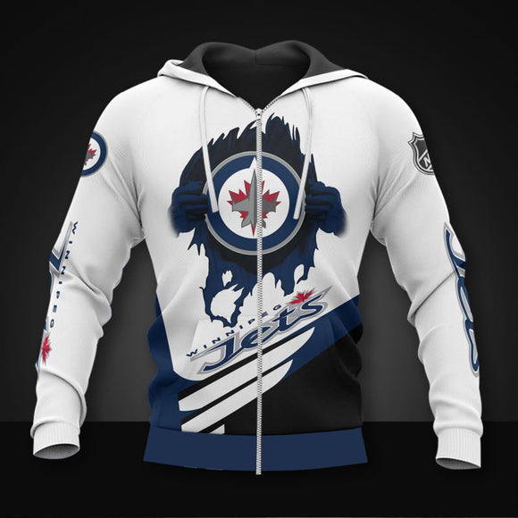 20% OFF White Winnipeg Jets Zipper Hoodies, Pullover Print 3D