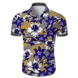 Baltimore Ravens Hawaiian Shirt Tropical Flower Short Sleeve
