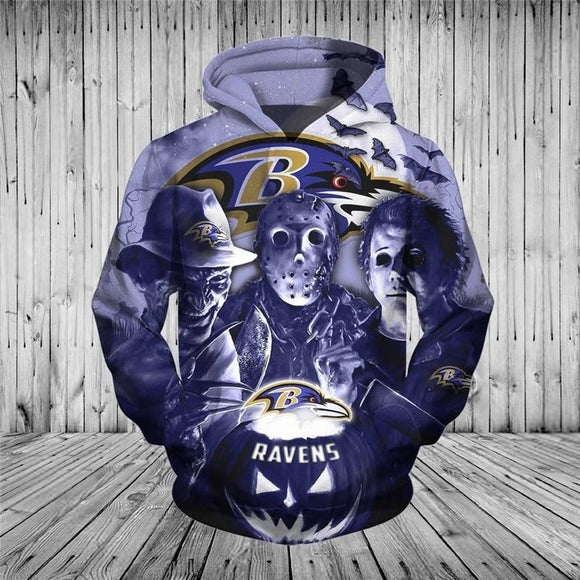 Baltimore Ravens Hoodies 3D Halloween Horror Night Sweatshirt Pullover