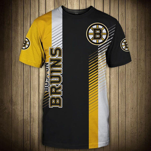 Boston Bruins T Shirts Striped Short Sleeve