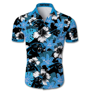 Carolina Panthers Hawaiian Shirt Tropical Flower Short Sleeve