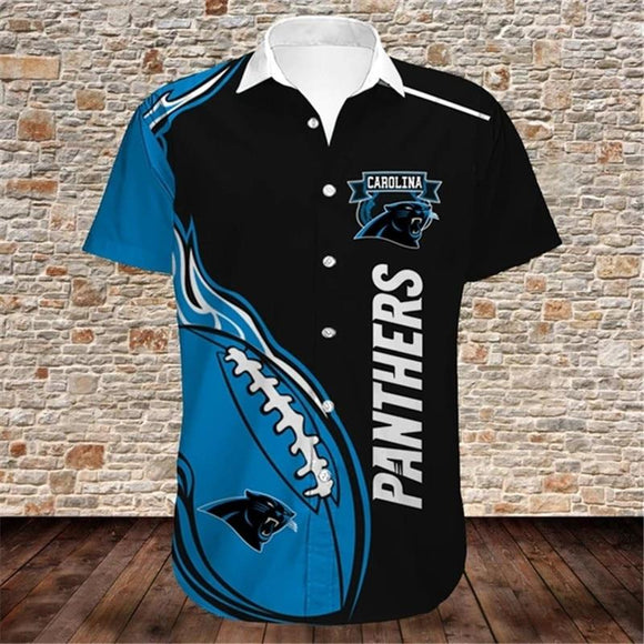 Carolina Panthers Shirts Fireball Button Short Sleeve