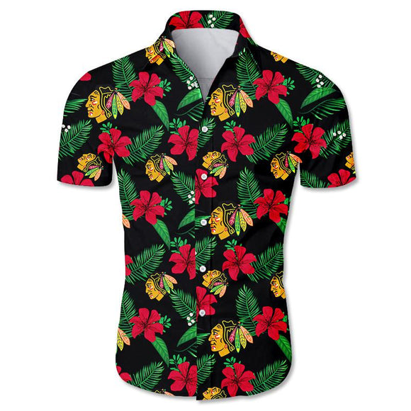 Chicago Blackhawks Hawaiian Shirt Floral Button Up