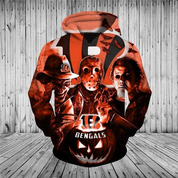 Cincinnati Bengals Hoodies 3D Halloween Horror Night Sweatshirt Pullover