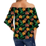 Cincinnati Bengals Shirt Womens Floral Printed Strapless Short Sleeve