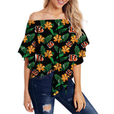 Cincinnati Bengals Shirt Womens Floral Printed Strapless Short Sleeve