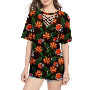 Cleveland Browns Women's T Shirt Printed Floral V-Neck