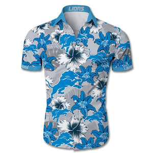 Detroit Lions Hawaiian Shirt Tropical Flower Short Sleeve