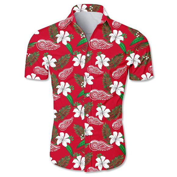 Detroit Red Wings Hawaiian Shirt Floral Button Up