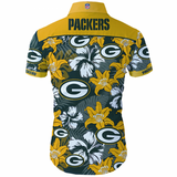 Green Bay Packers Hawaiian Shirt Tropical Flower Short Sleeve