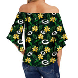 Green Bay Packers Shirt Womens Floral Printed Strapless Short Sleeve
