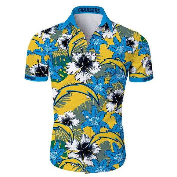 Los Angeles Chargers Hawaiian Shirt Tropical Flower Short Sleeve