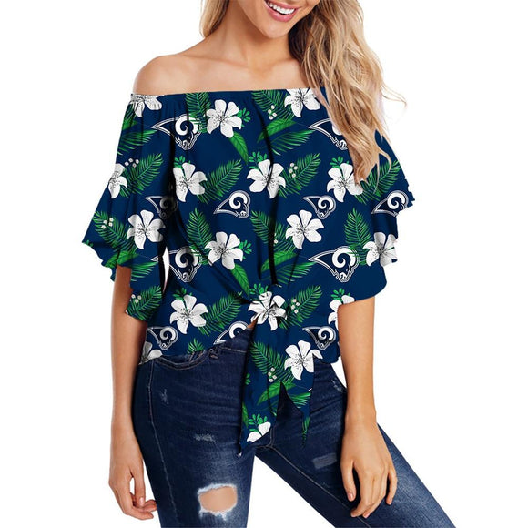 Los Angeles Rams Women's Shirt Floral Printed Strapless Short Sleeve