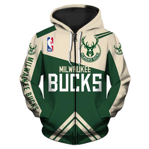 Low Price NBA Hoodie 3D Milwaukee Bucks Hoodies Zip Up Sweatshirt Jacket Pullover
