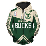 Low Price NBA Hoodie 3D Milwaukee Bucks Hoodies Zip Up Sweatshirt Jacket Pullover