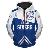 Lowest Price Men Philadelphia 76ers Hoodie 3D Zip Up Sweatshirt Pullover