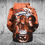 Men's Denver Broncos Hoodies 3D Halloween Horror Night Sweatshirt Pullover