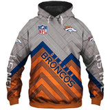 Men's Denver Broncos Zip Up Hoodies 3D Sweatshirt Long Sleeve