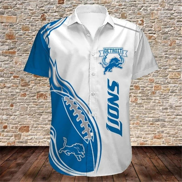 Men's Detroit Lions Shirts Fireball Button Short Sleeve