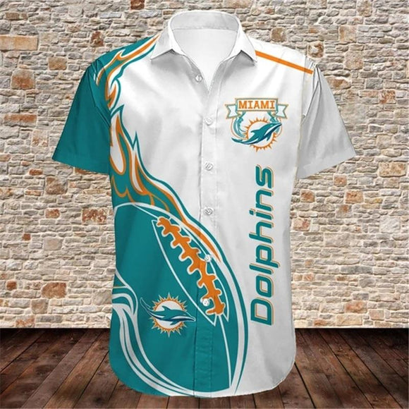 Men's Miami Dolphins Shirts Fireball Button Short Sleeve