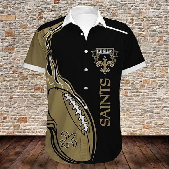 Men's New Orleans Saints Shirts Fireball Button Short Sleeve