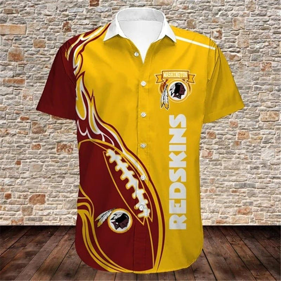 Men's Washington Redskins Shirts Fireball Button Short Sleeve