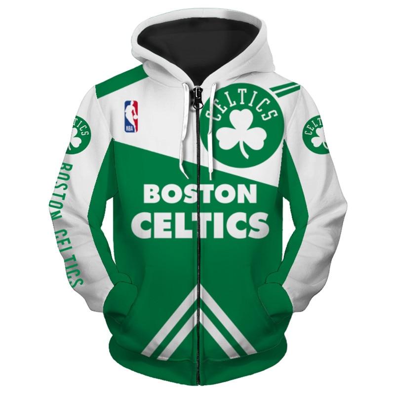 Lowest Price NBA Hoodies 3D Boston Celtics Hoodie Zip Up