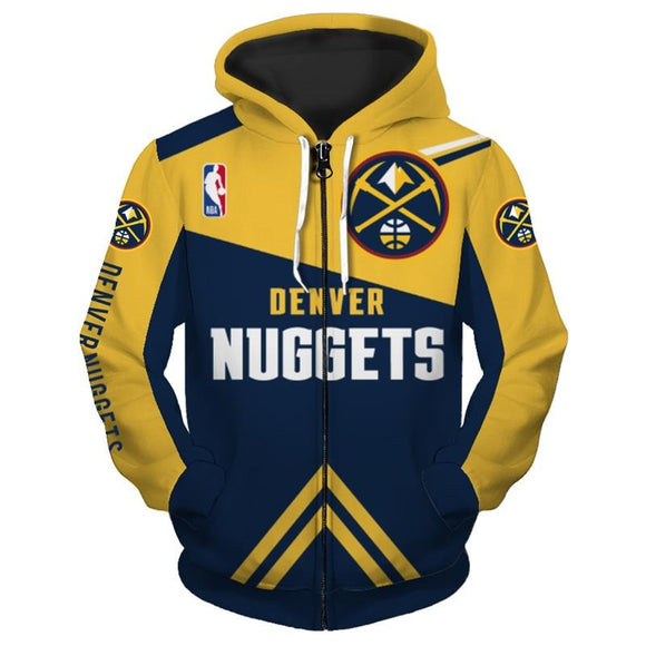 NBA Hoodies Print 3D Denver Nuggets Hoodie Zip Up Sweatshirt Jacket Pullover