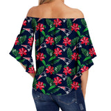 New England Patriot Shirt Womens Floral Printed Strapless Short Sleeve