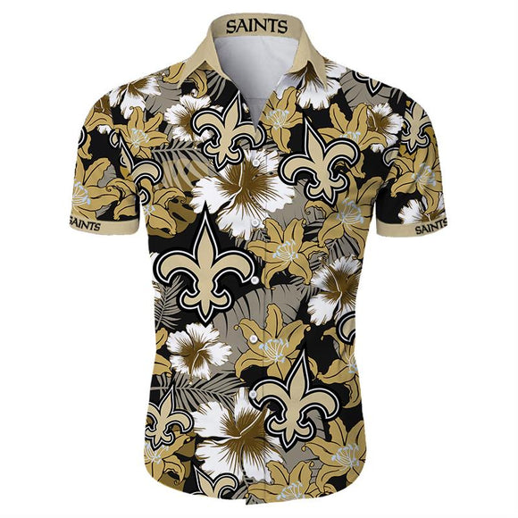 New Orleans Saints Hawaiian Shirt Tropical Flower Short Sleeve