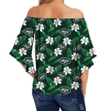 New York Jets Shirt Womens Floral Printed Strapless Short Sleeve