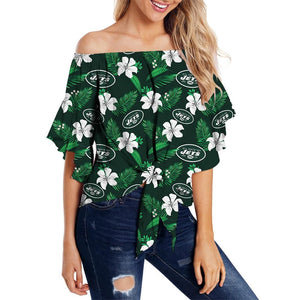 New York Jets Shirt Womens Floral Printed Strapless Short Sleeve