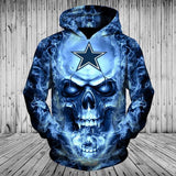 Dallas Cowboys Skull Hoodies 3D With Zipper, Pullover