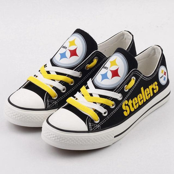 Pittsburgh Steelers FOCO Women's Flower Canvas Allover Shoes - Black