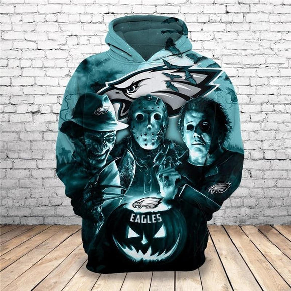 Philadelphia Eagles Hoodies 3D Halloween Horror Night Sweatshirt Pullover