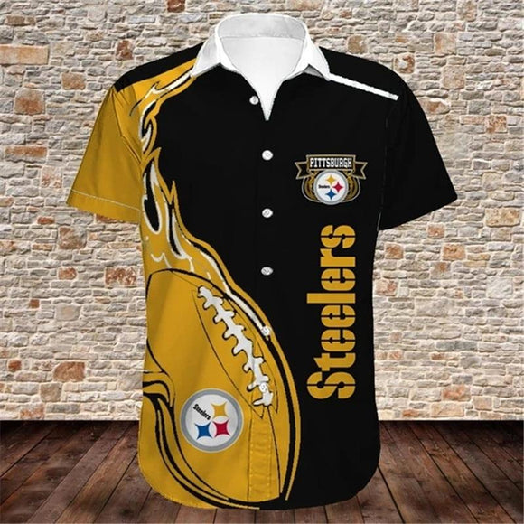 Pittsburgh Steelers Shirts Fireball Button Short Sleeve