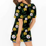 Pittsburgh Steelers Women's T Shirts Printed Floral V-Neck