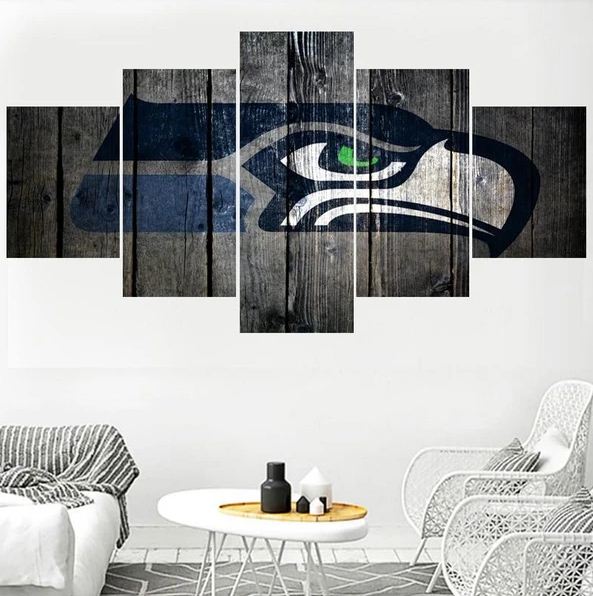 : TUMOVO American Seattle Football Team Seahawks Painting for  Living Room ation Black and White Prints on Canvas Giclee Artwork Stretched  Frame Ready to Hang 5 Panels, 50''Wx24''H: Posters & Prints