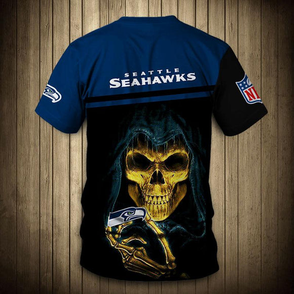 Seattle Seahawks Men's T shirts 3D Hand Skull Short Sleeve
