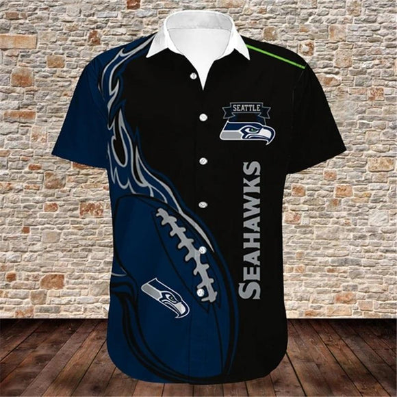 Seattle Seahawks Shirts Fireball Button Short Sleeve