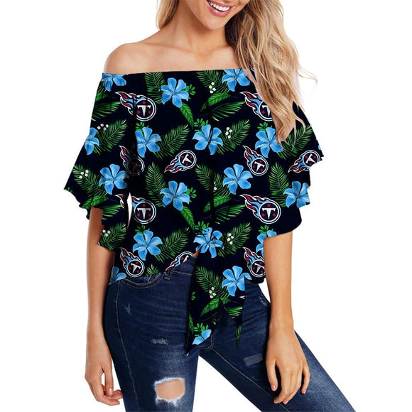 Tennessee Titans Women's Shirt Floral Printed Strapless Short Sleeve